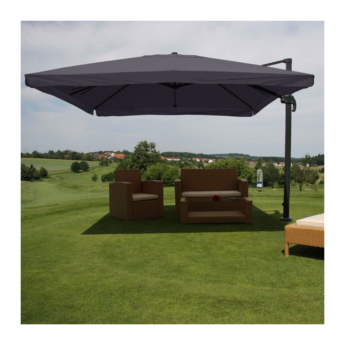 Gastronomie-Ampelschirm MCW-A96 in Anthrazit mit Polyester-Bespannung und Alu-Stahl-Gestell, B/T/H: 3 x 4 m (Ø 5 m) - Bild 1