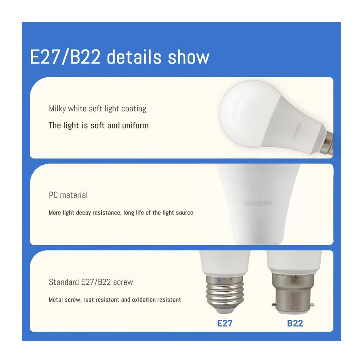 Gatetop 3er Set LED CCT Glühbirnen E27 B22 mit 3 Farbtemperaturen und Speicherfunktion - Bild 5