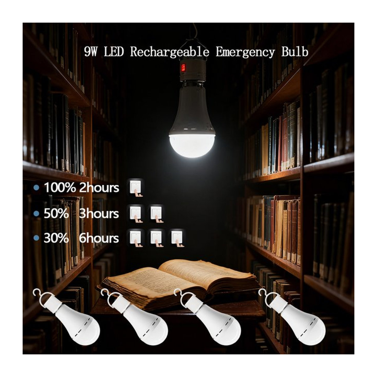 Gatetop E27 LED Notfalllampe 9W wiederaufladbar mit 1500mAh Akku - Bild 1