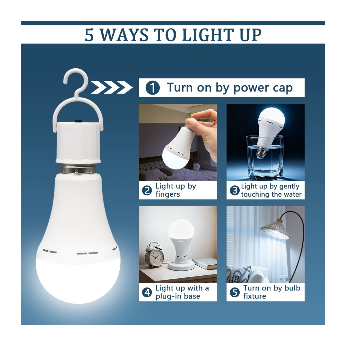 Gatetop E27 LED Notfalllampe 9W wiederaufladbar mit 1500mAh Akku - Bild 6
