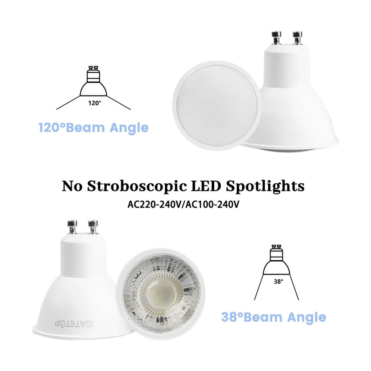 Gatetop GU10 LED Spotlights 10er Set, 8W/9W Ersatz für 50W Halogenlampen, flimmerfrei, AC 220V-120V - Bild 2