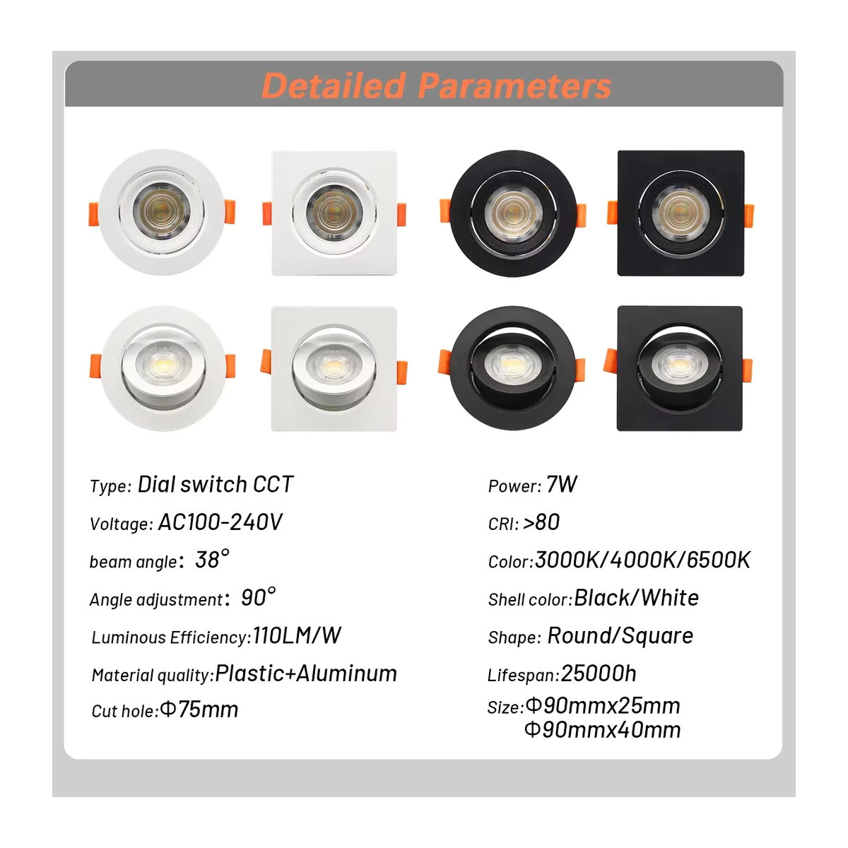 Gatetop LED Einbaustrahler Weiß Minimalistisches Design für Schlafzimmer und Badezimmer mit CCT 3000/4000/6500K und Anti-Glare Funktion - Bild 2