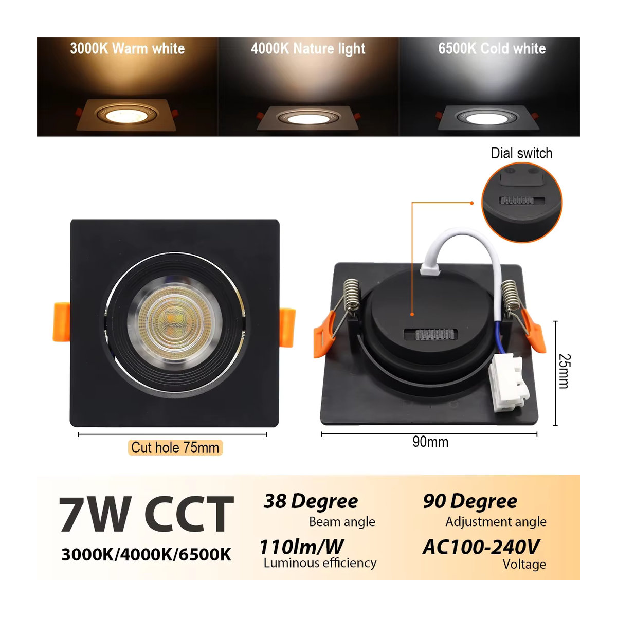 Gatetop LED Einbaustrahler Weiß Minimalistisches Design für Schlafzimmer und Badezimmer mit CCT 3000/4000/6500K und Anti-Glare Funktion - Bild 5