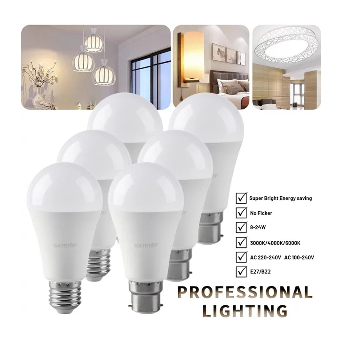 Gatetop LED Energiesparlampe E27 Warmweiß für Wohnzimmer und Haustechnik - Bild 1