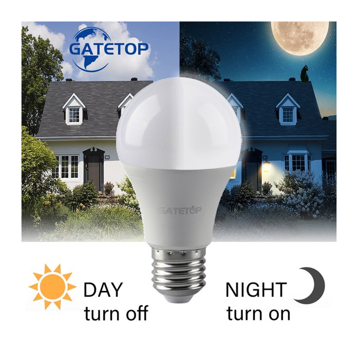 Gatetop LED Sensor Außenleuchte mit Dämmerungsschalter 10W E27 minimalistisch - Bild 1