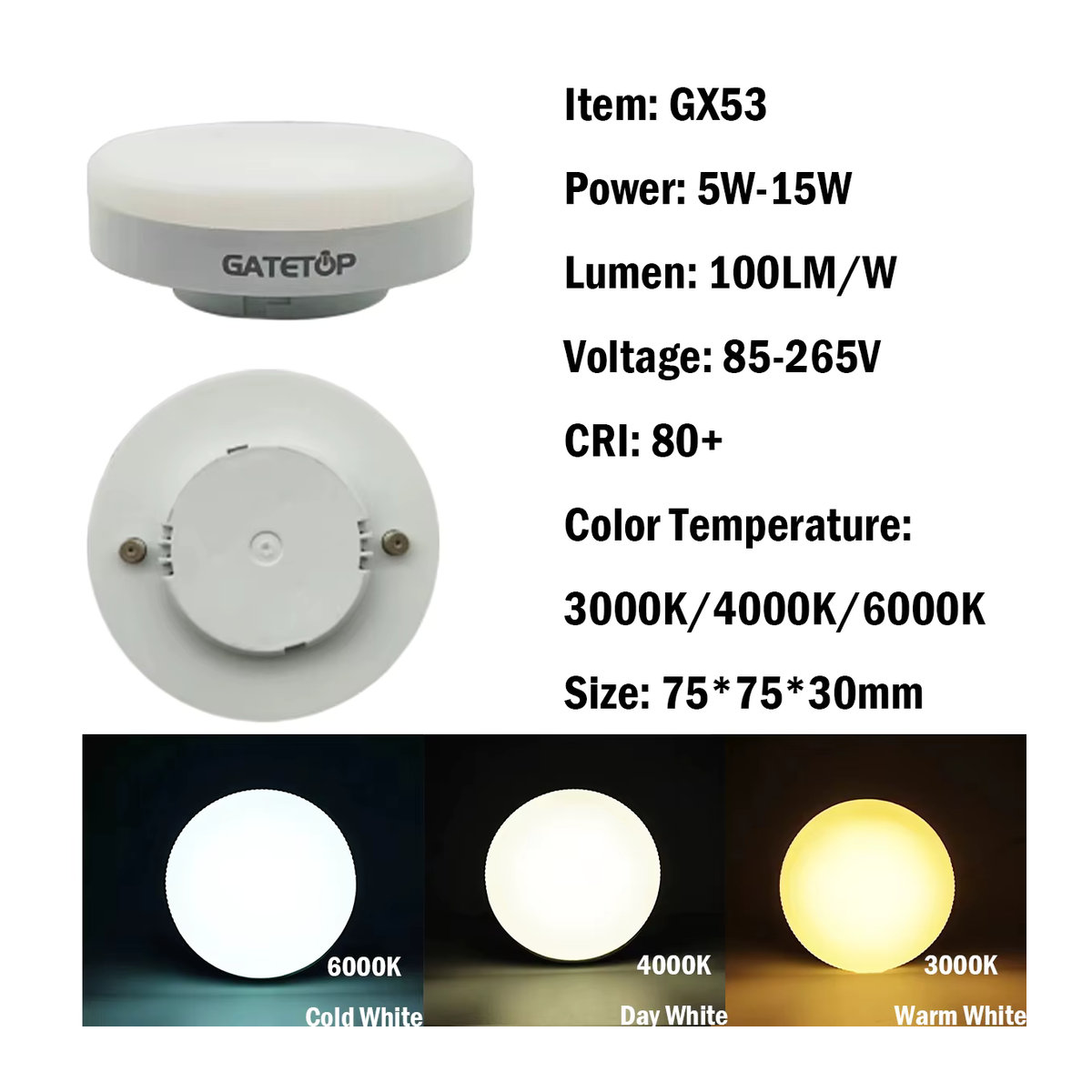 Gatetop LED Strahler GX53 Gitterleuchte für Innenräume, minimalistisches Design, AC85–265 V, 120 Grad Abstrahlwinkel, flimmerfrei - Bild 2