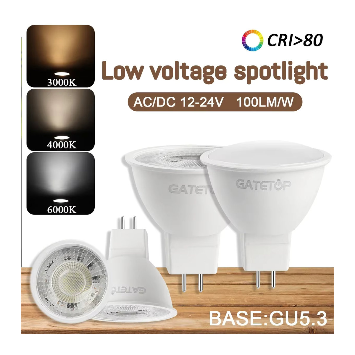 Gatetop LED-Strahler MR16 GU5.3 Set, 5 Stück, 8 W, 800 lm, Ersatz für 50 W Halogenlampen, 12 V / 24 V AC DC - Bild 1