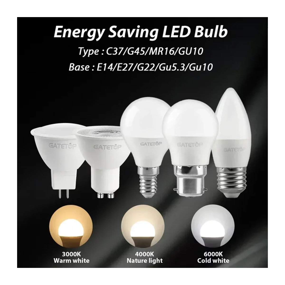 Gatetop Mini-LED-Lampen Set 4 Stück aus Aluminium in Kaltweiß für GU10 E27 B22 E14 Fassungen - Bild 1
