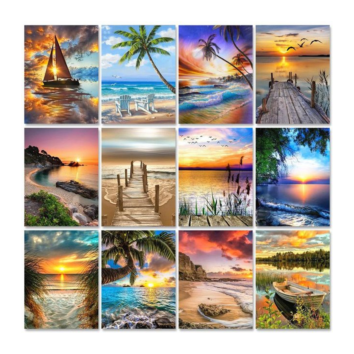GATYZTORY 5D DIY Diamantmalerei Set Sonnenuntergang und Wasserfall als quadratisches Mosaik-Landschaftskunst-Kit in Mehrfarbig, B/T/H: 30 x 30 x 20 cm - Bild 1