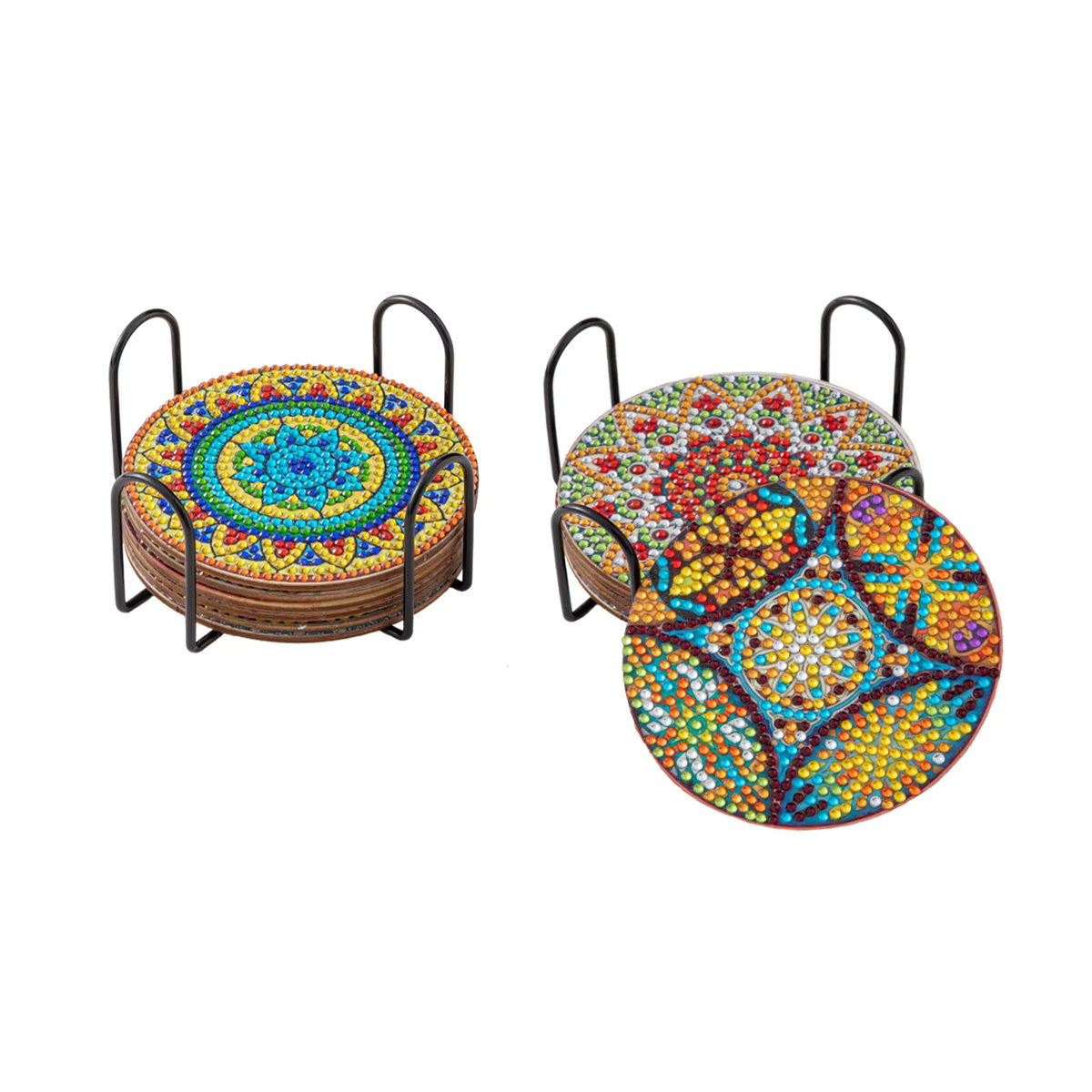 Gatyztory DIY Diamantenmalerei Set mit 6 runden Mandala Untersetzern in Mehrfarbig, geometrisches Mosaik-Kunstset mit Gestell - Bild 2