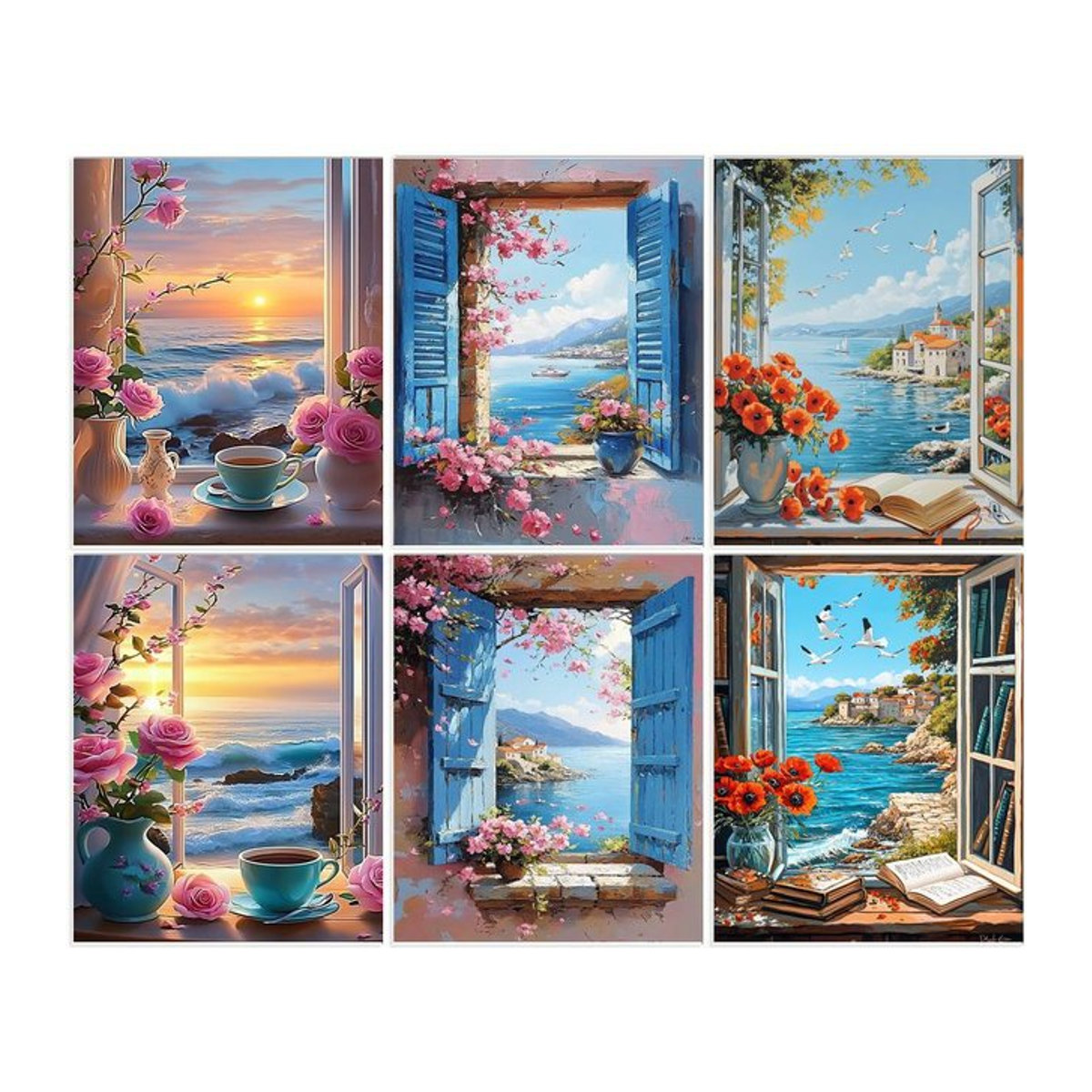 Gatyztory Malen nach Zahlen Set Blumen und Meereslandschaft auf Leinwand, Mehrfarbig, B/H: 40 x 50 cm - Bild 1