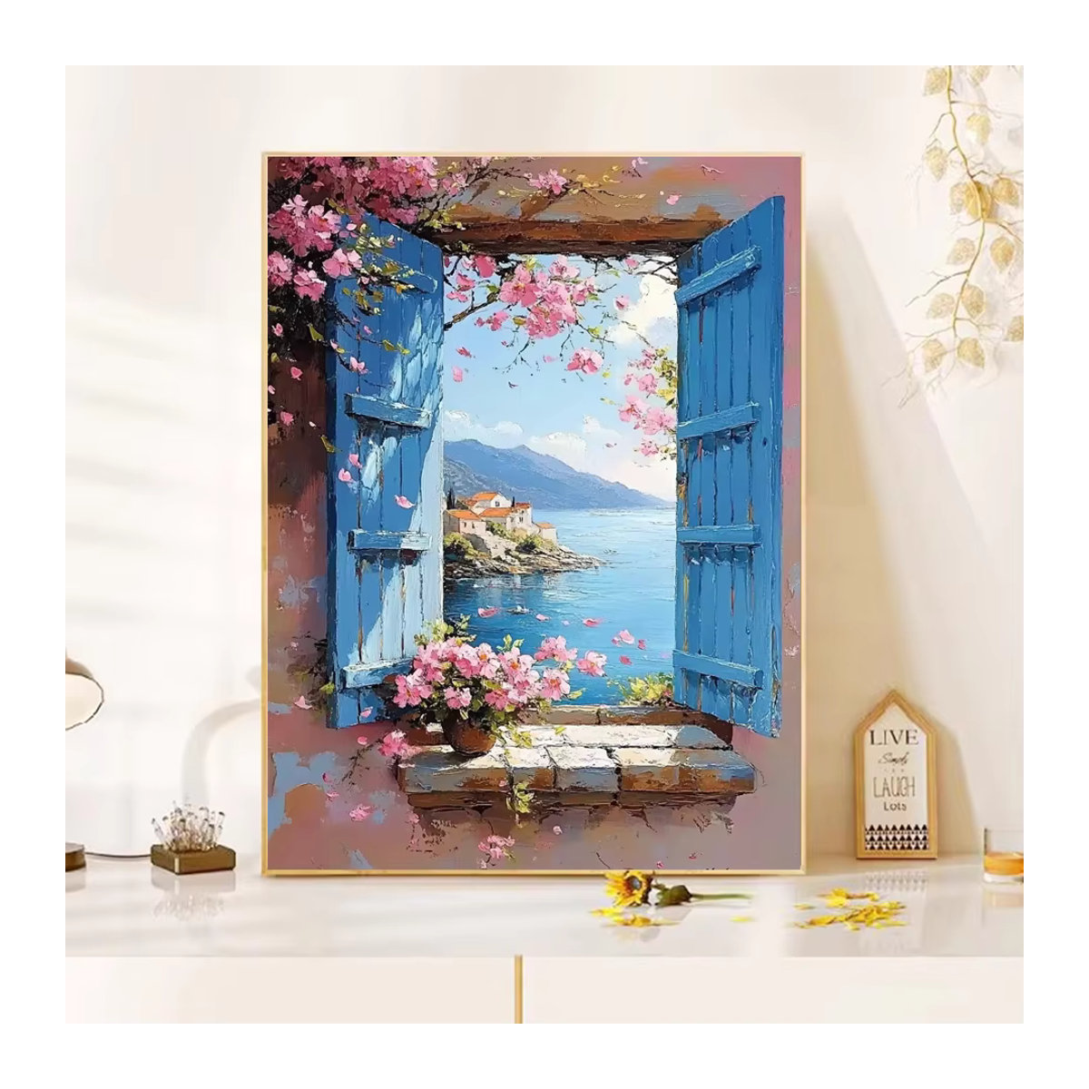 Gatyztory Malen nach Zahlen Set Blumen und Meereslandschaft auf Leinwand, Mehrfarbig, B/H: 40 x 50 cm - Bild 2