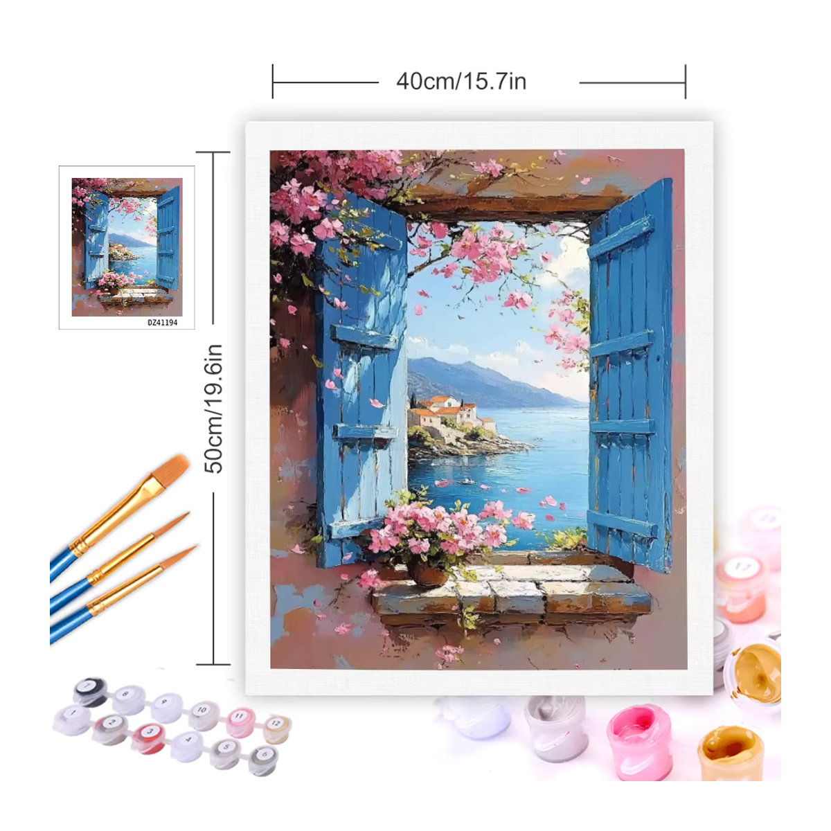 Gatyztory Malen nach Zahlen Set Blumen und Meereslandschaft auf Leinwand, Mehrfarbig, B/H: 40 x 50 cm - Bild 3