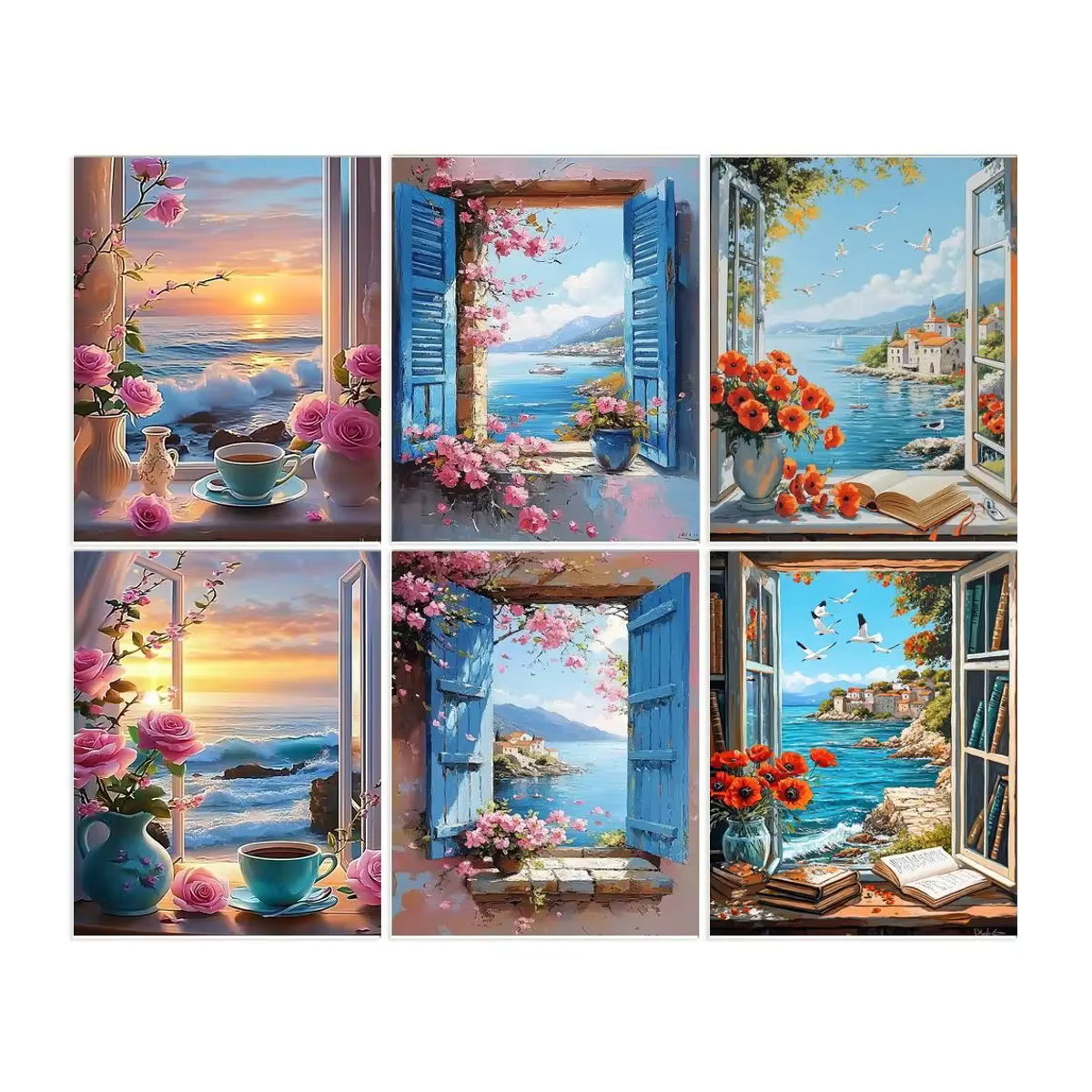 Gatyztory Malen nach Zahlen Set Blumen und Meereslandschaft auf Leinwand, Mehrfarbig, B/H: 40 x 50 cm - Bild 4