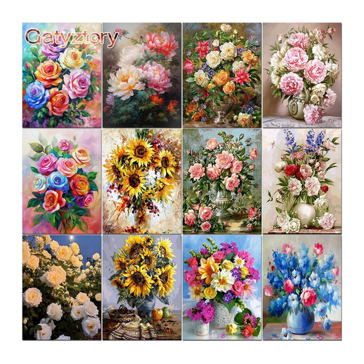 GATYZTORY Malen nach Zahlen Set Blumenölbild auf Leinwand für Erwachsene, mehrfarbig, floral und klassisch - Bild 1