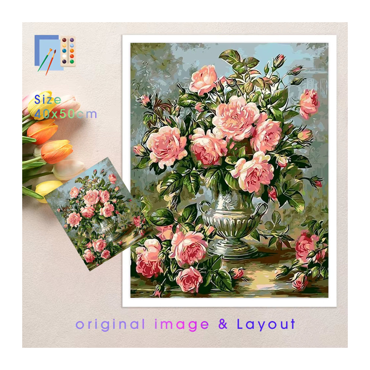 GATYZTORY Malen nach Zahlen Set Blumenölbild auf Leinwand für Erwachsene, mehrfarbig, floral und klassisch - Bild 2
