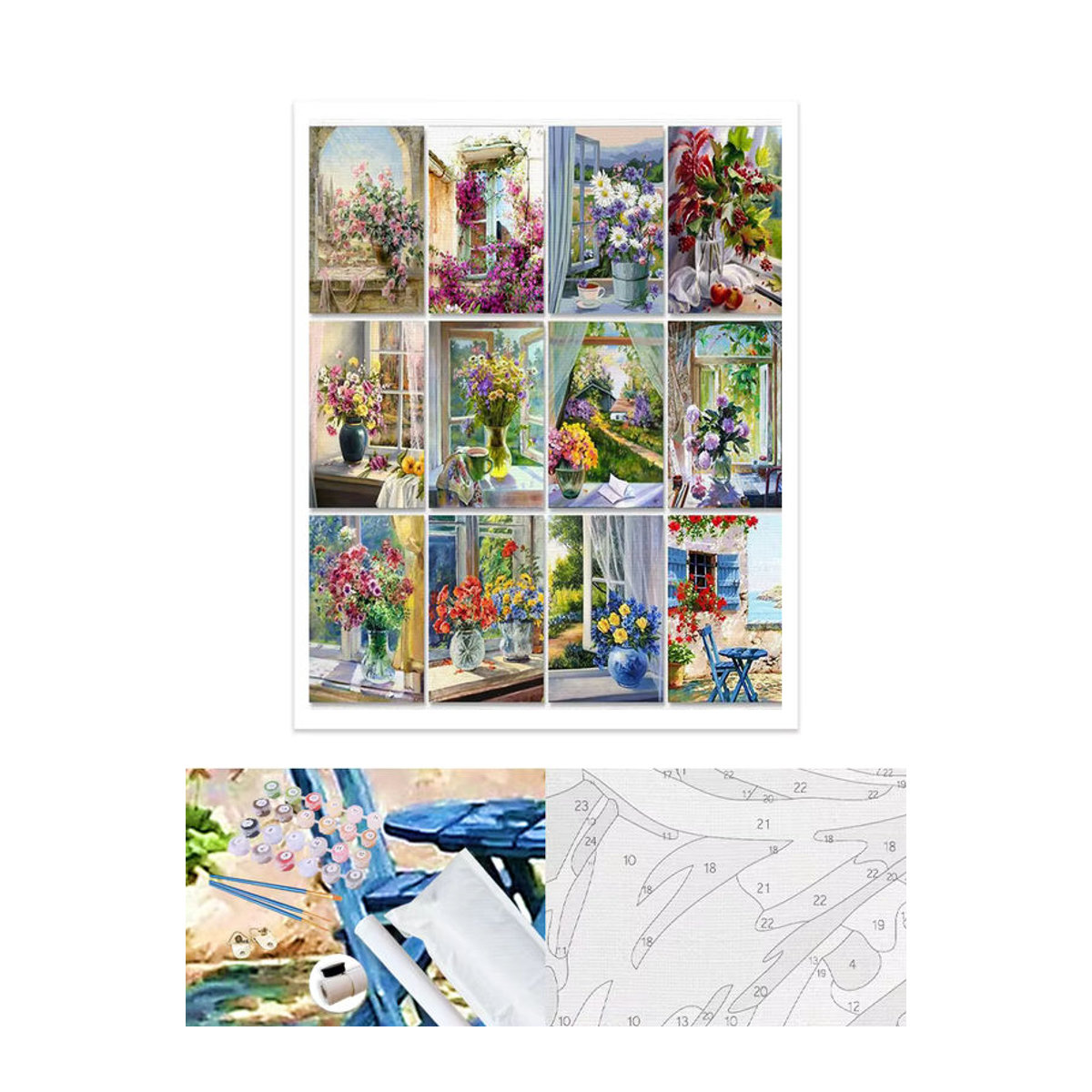 Gatyztory Malen nach Zahlen Set für Erwachsene mit floralem Fenster-Motiv in Mehrfarbig und Weiß - Bild 2