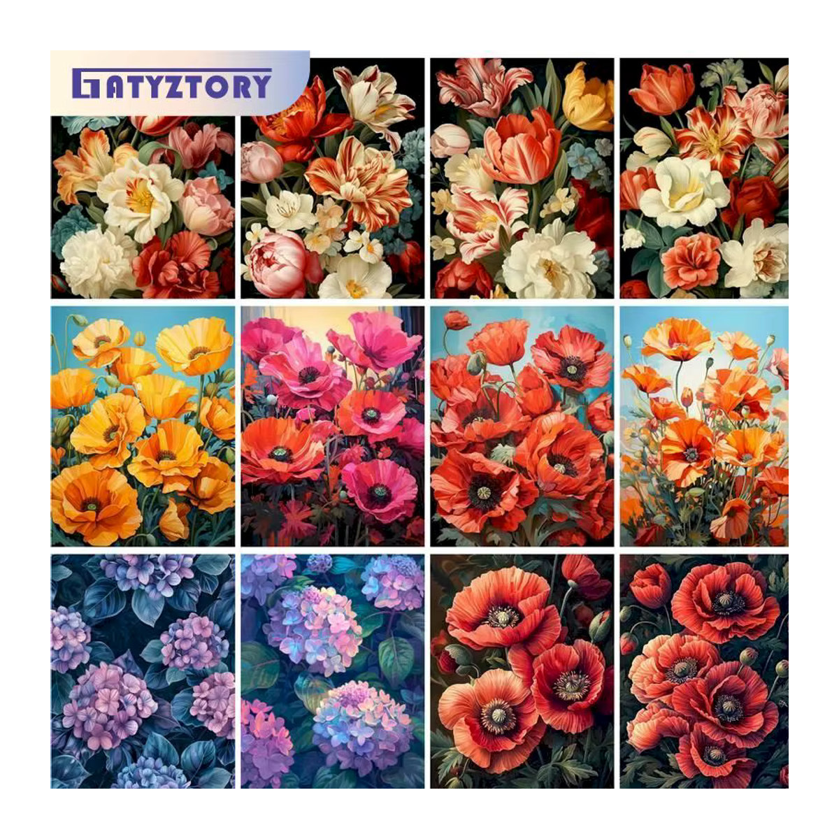 GATYZTORY Malen nach Zahlen Set mit roter Blume auf Leinwand, mehrfarbiges DIY Ölgemälde Kit zur Heimdekoration - Bild 4