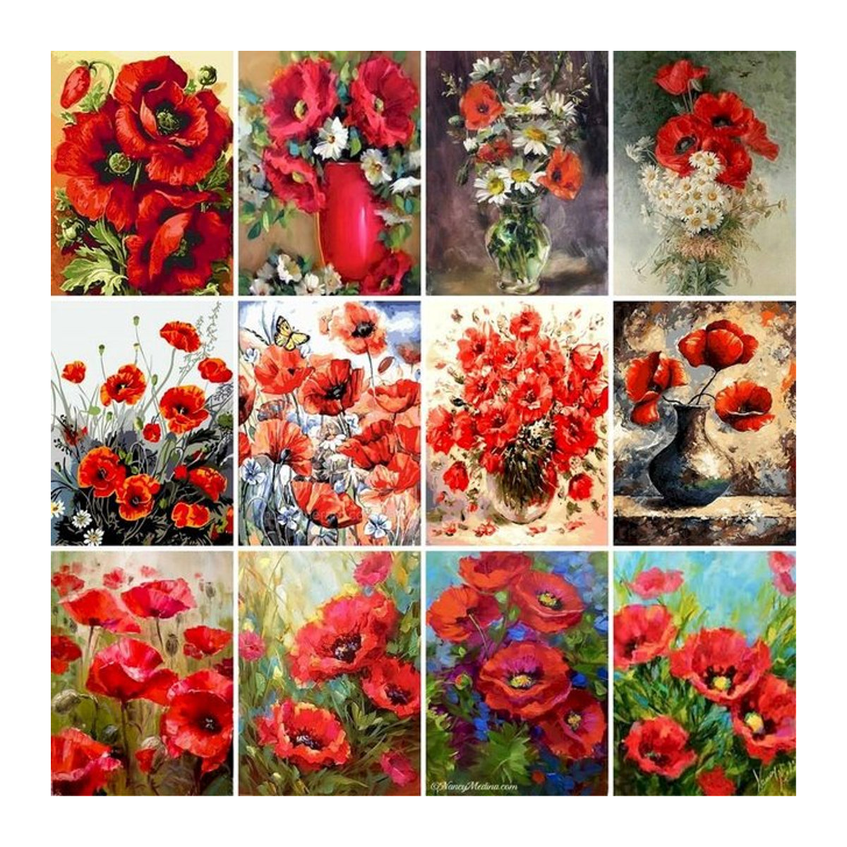GATYZTORY Malset Malen nach Zahlen mit modernem Blumenmotiv in Rot und Orange, Wandkunst Set, B: 60 cm, H: 75 cm - Bild 1