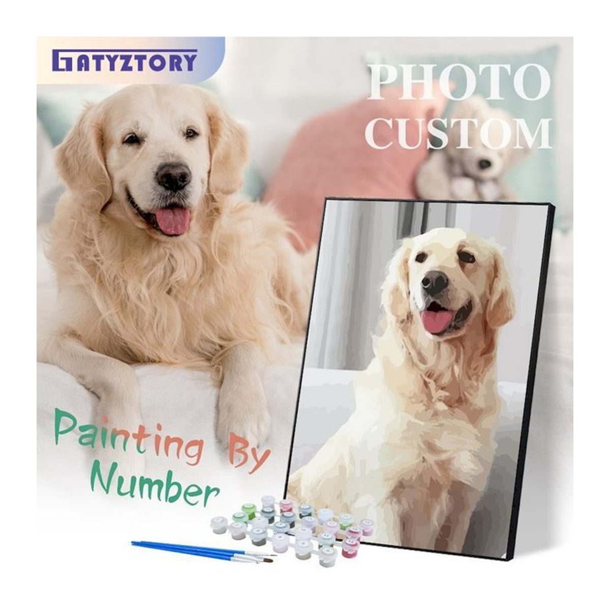 GATYZTORY Personalisiertes Malen nach Zahlen Set mit 24 Farben, Individuelles DIY Ölgemälde auf Leinwand als Porträt von Foto, Kindern oder Tieren, mehrfarbig, Hochformat - Bild 1