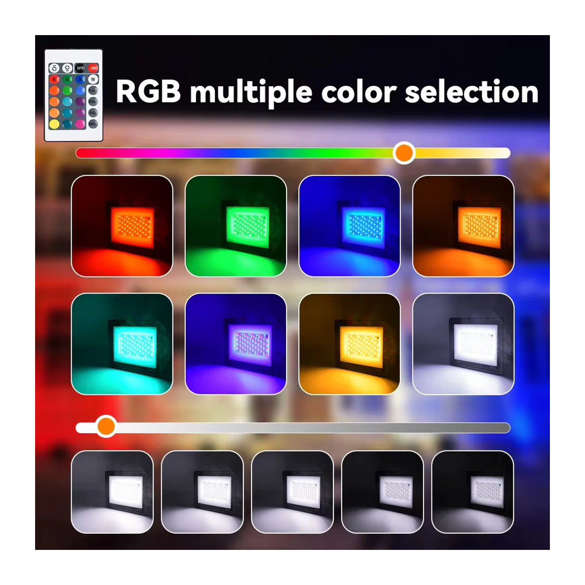 GBKOF RGB LED Außenstrahler Schwarz IP66 Wasserdicht mit Fernbedienung und Dimmfunktion 100W - Bild 2