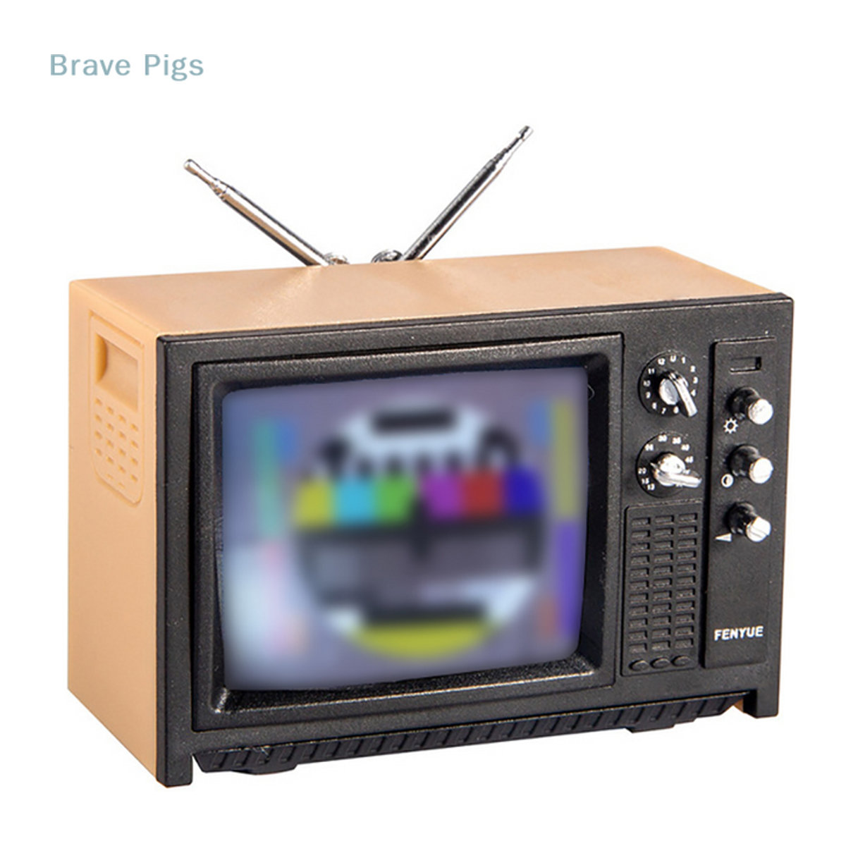 GCDHome Mini Retro TV Miniatur Ornament in Beige aus Kunststoff, B/T/H: 5,7 x 2,4 x 3,4 cm - Bild 1