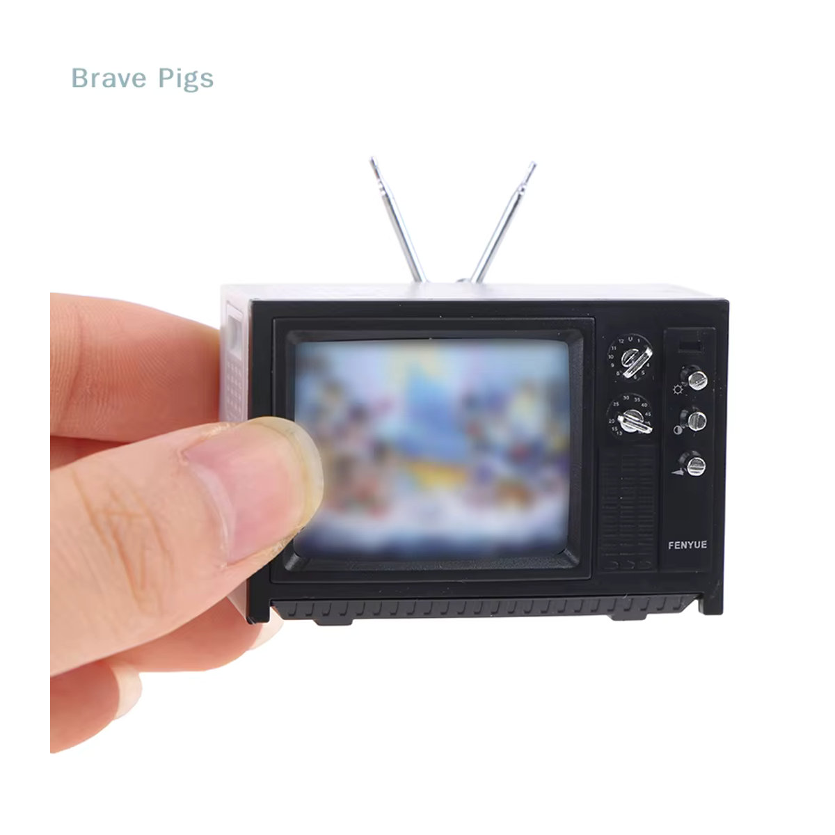 GCDHome Mini Retro TV Miniatur Ornament in Beige aus Kunststoff, B/T/H: 5,7 x 2,4 x 3,4 cm - Bild 3