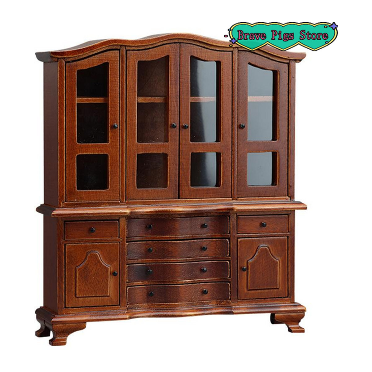 GCDHome Miniatur-Schrank aus Holz im klassischen europäischen Design, braun, 1:12 Maßstab für DIY-Dekoration - Bild 1