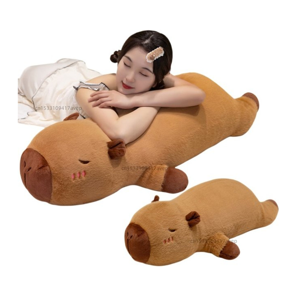 GDzaccly Capybara Cartoon Kissen in Braun, langes Streifen-Kissen für Beine und zum Schlafen, 60-100 cm lang - Bild 1