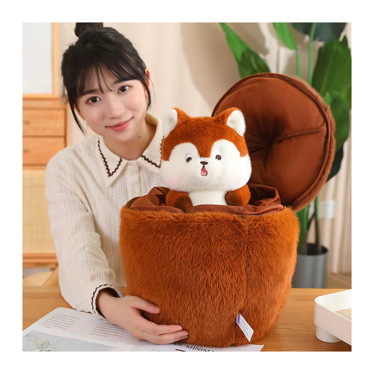 GDzaccly Kawaii Taiyaki Plüschtier Kissen in Rosa und Beige, 80 cm Breite - Bild 3