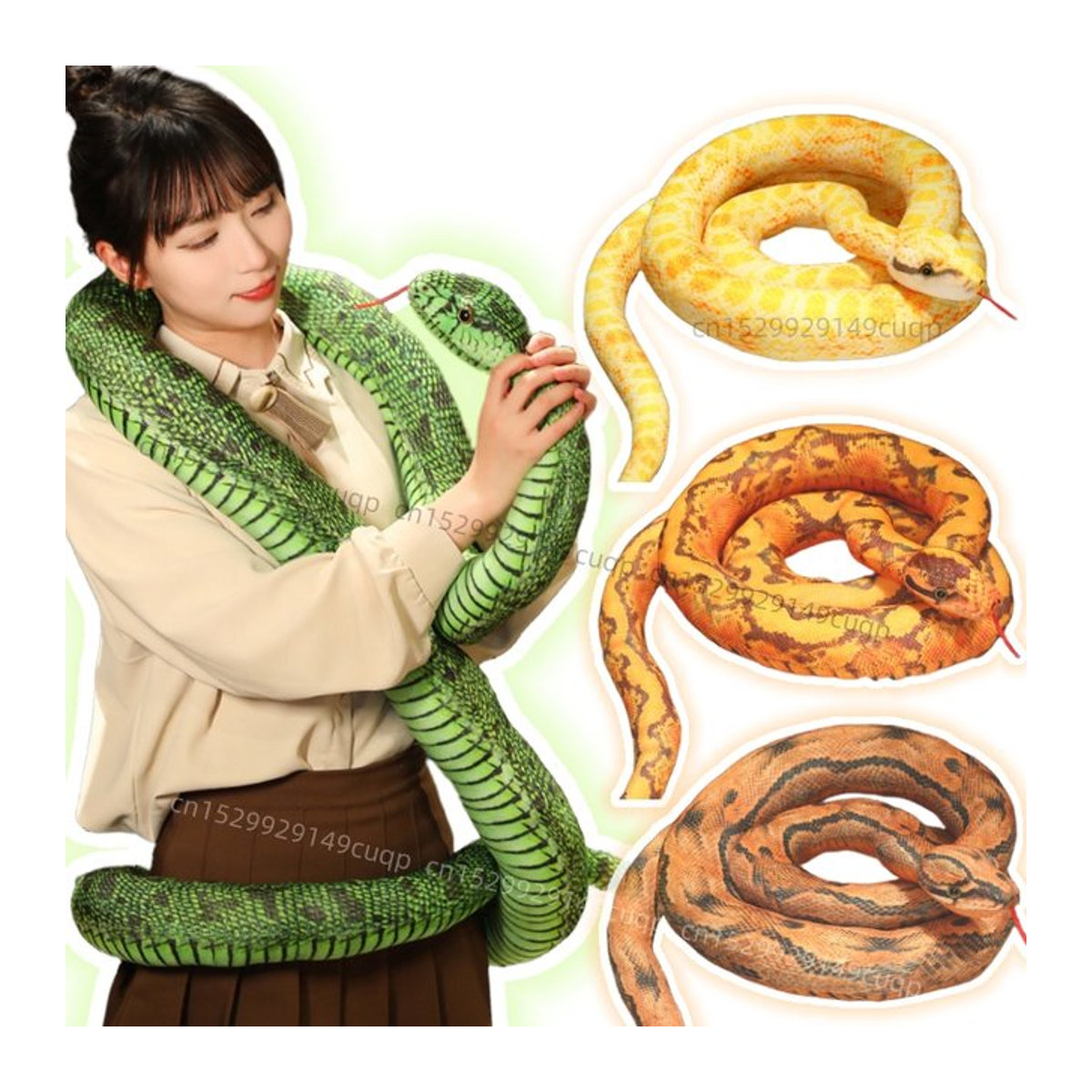 GDzaccly Künstliches Python-Plüschtier in Gelb, Orange und Grün aus Textil - Bild 1