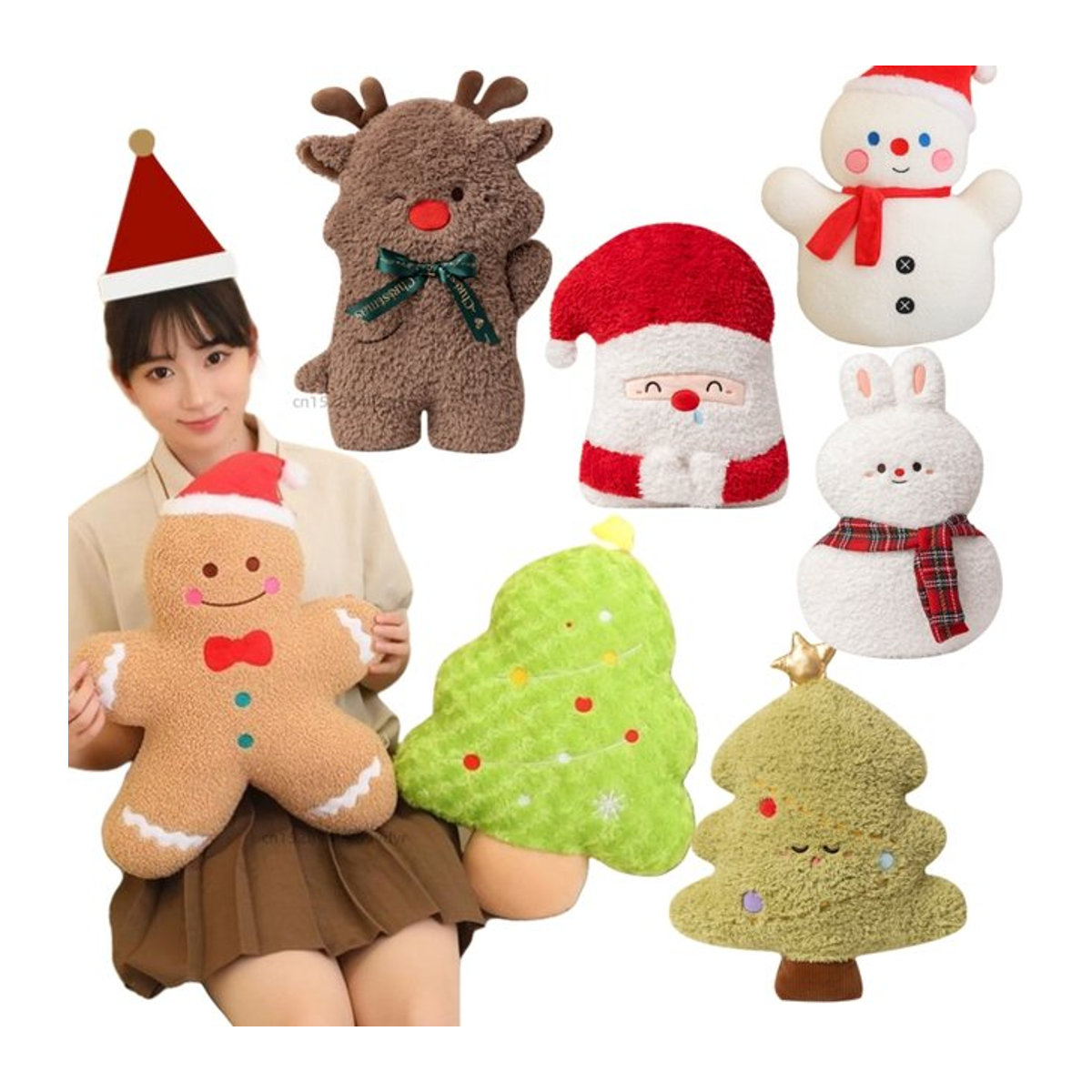 GDzaccly Weihnachtliche Plüschkissen in verschiedenen Motiven wie Weihnachtsmann, Schneemann und Elch, mehrfarbig - Bild 1