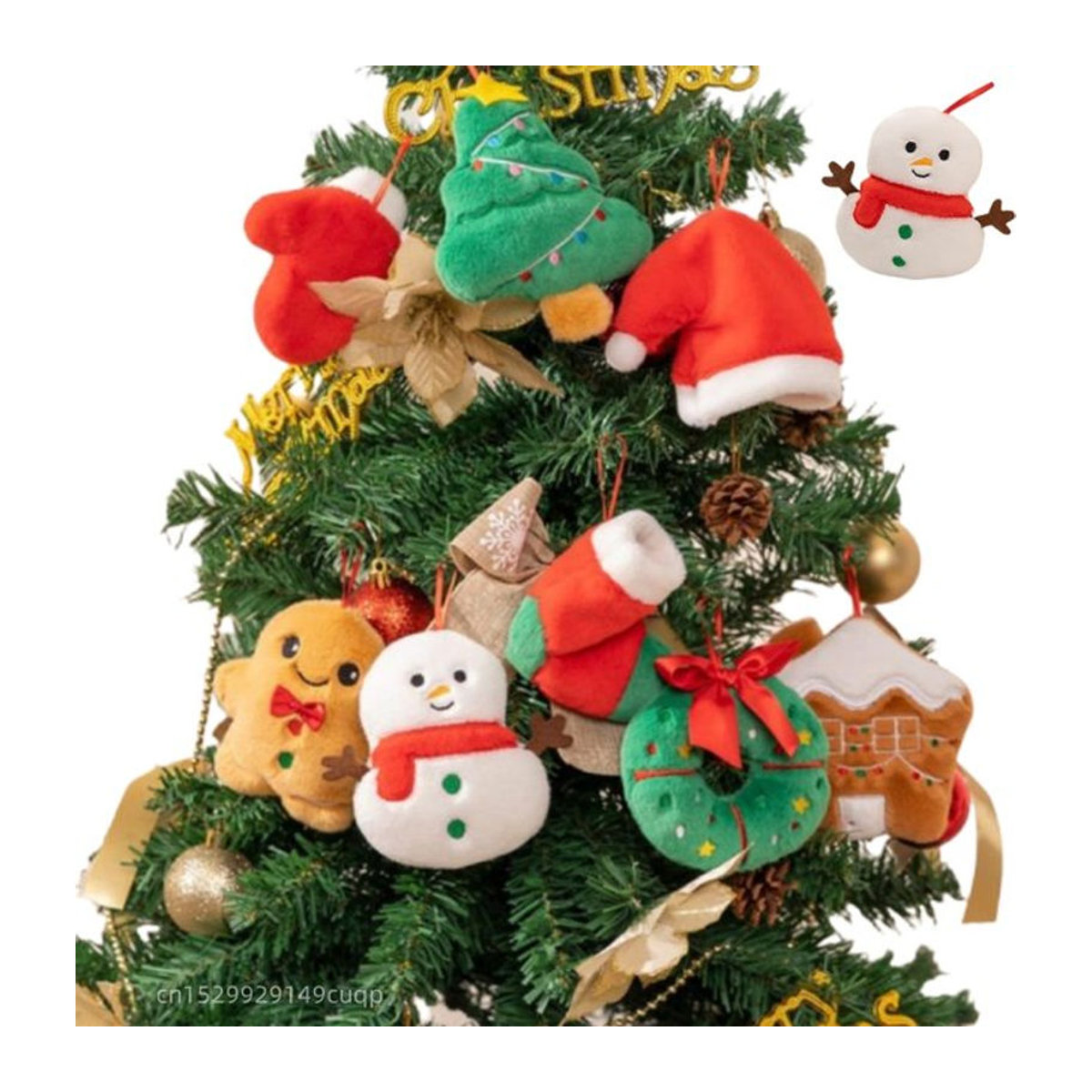 GDzaccly Weihnachts Hängeornament aus Plüsch mit Lebkuchen und Schneemann in Mehrfarbig - Bild 1
