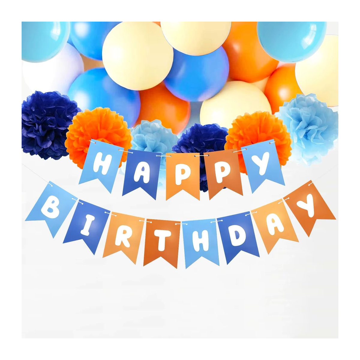 Geburtstags-Wimpelbanner für Kinder in Blau und Orange mit Alles Gute zum Geburtstag Aufdruck aus Papier - Bild 2