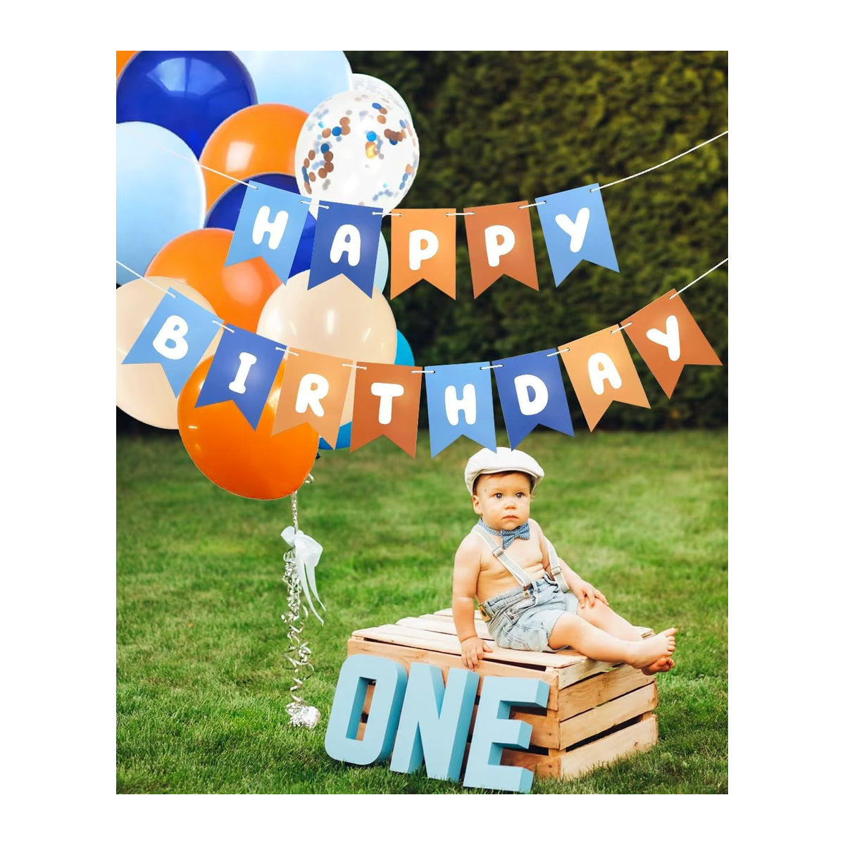Geburtstags-Wimpelbanner für Kinder in Blau und Orange mit Alles Gute zum Geburtstag Aufdruck aus Papier - Bild 3