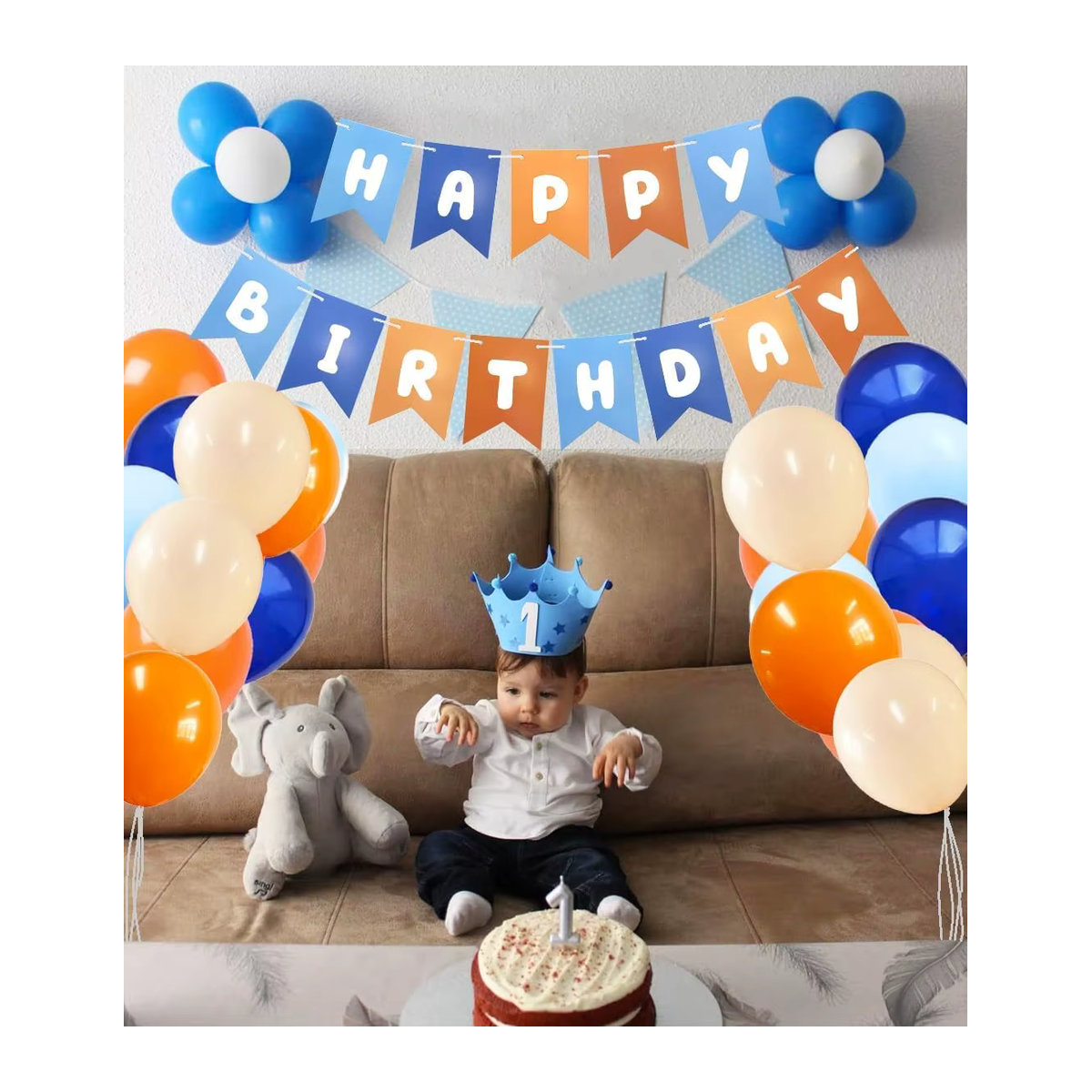 Geburtstags-Wimpelbanner für Kinder in Blau und Orange mit Alles Gute zum Geburtstag Aufdruck aus Papier - Bild 5