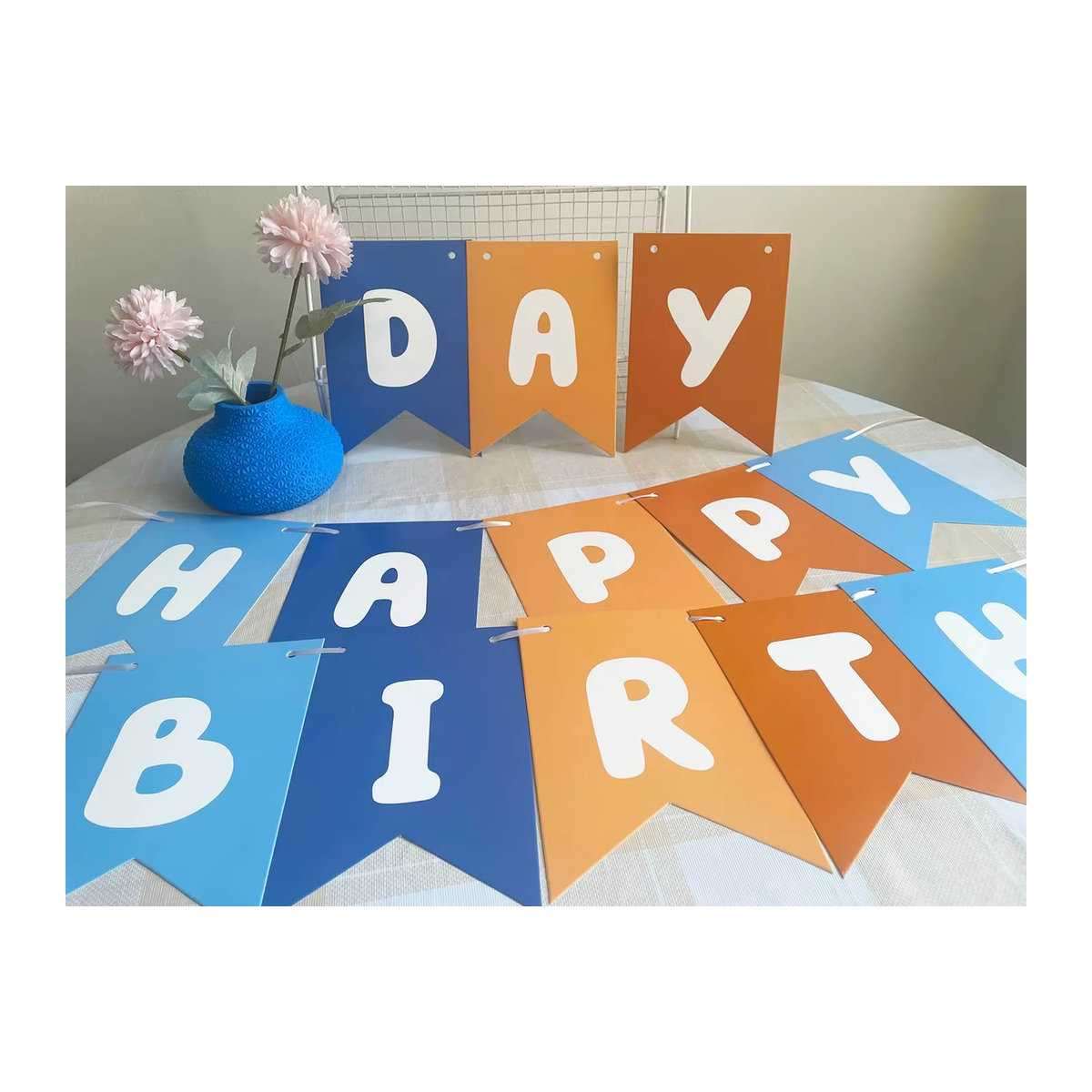 Geburtstags-Wimpelbanner für Kinder in Blau und Orange mit Alles Gute zum Geburtstag Aufdruck aus Papier - Bild 6