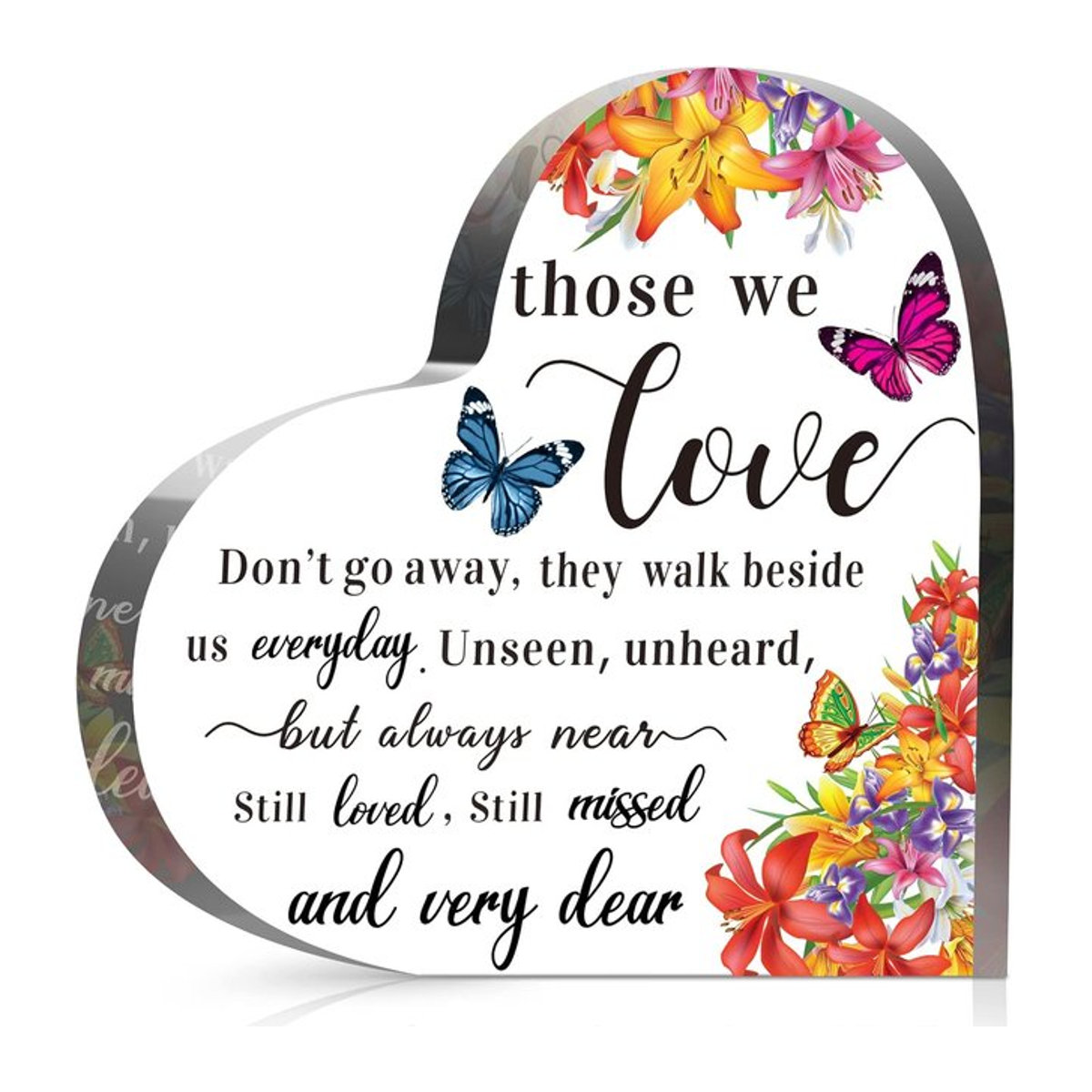 Gedenkgeschenk Herz aus Acryl in Transparent und Weiß mit floralem Design - Bild 1