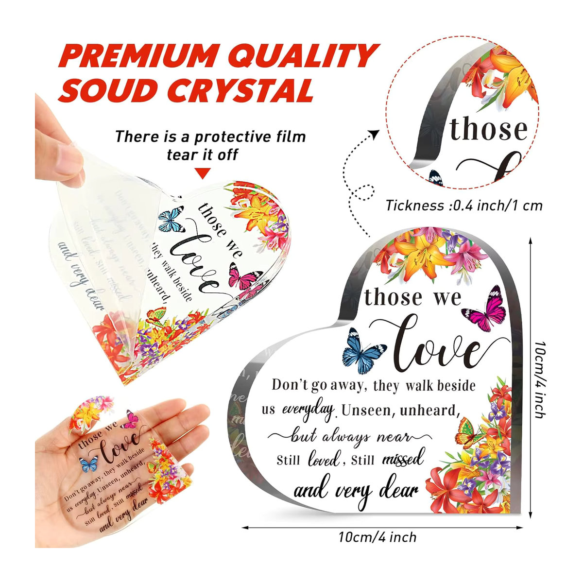 Gedenkgeschenk Herz aus Acryl in Transparent und Weiß mit floralem Design - Bild 2