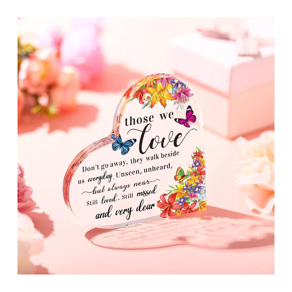 Gedenkgeschenk Herz aus Acryl in Transparent und Weiß mit floralem Design - Bild 3