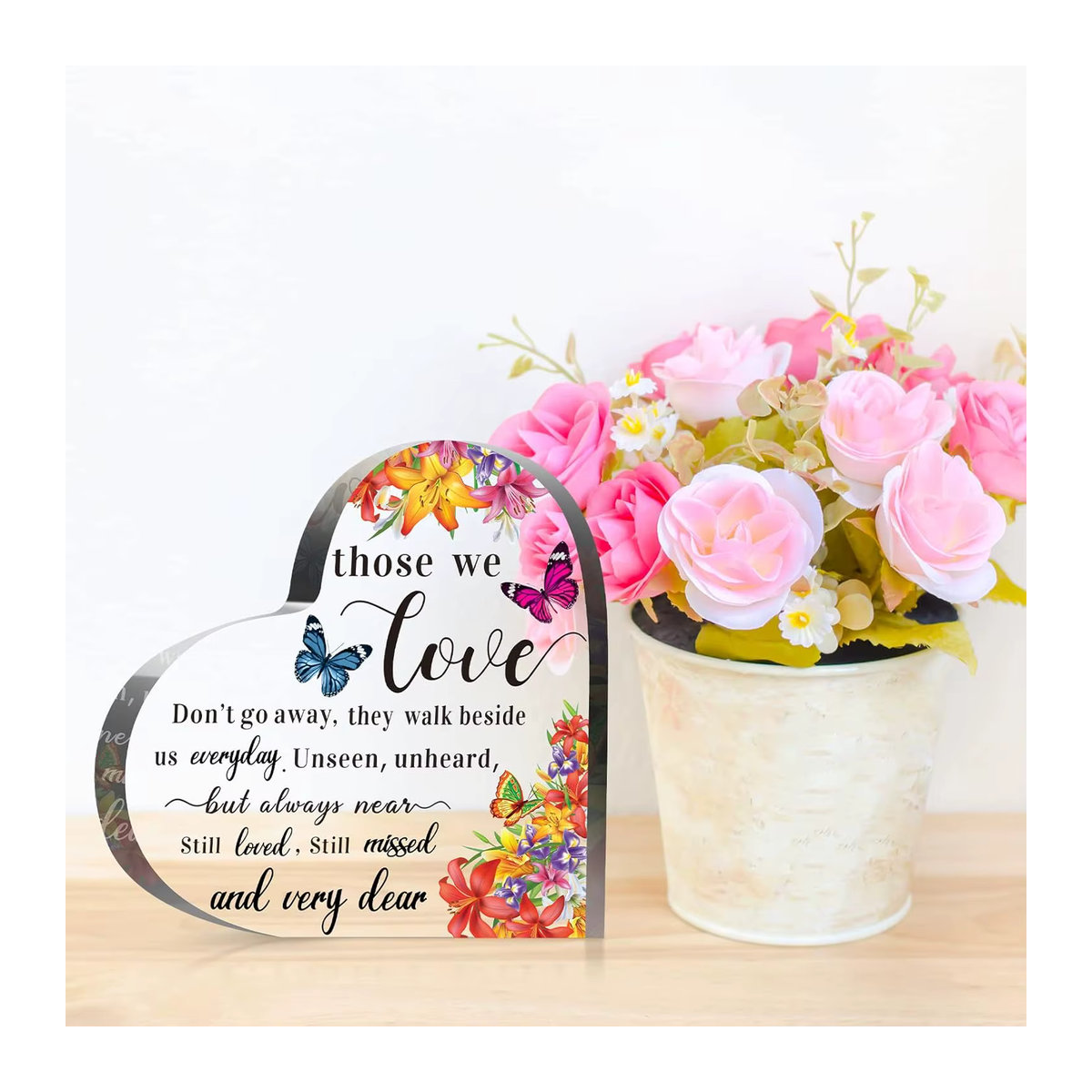 Gedenkgeschenk Herz aus Acryl in Transparent und Weiß mit floralem Design - Bild 4