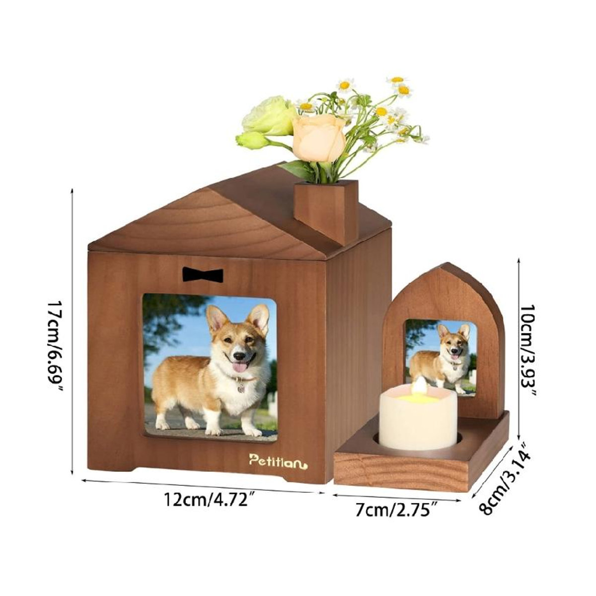Gedenkset für verstorbene Hunde aus Holz in Braun mit Fotorahmen und Kerzenhalter im rustikalen Design - Bild 5