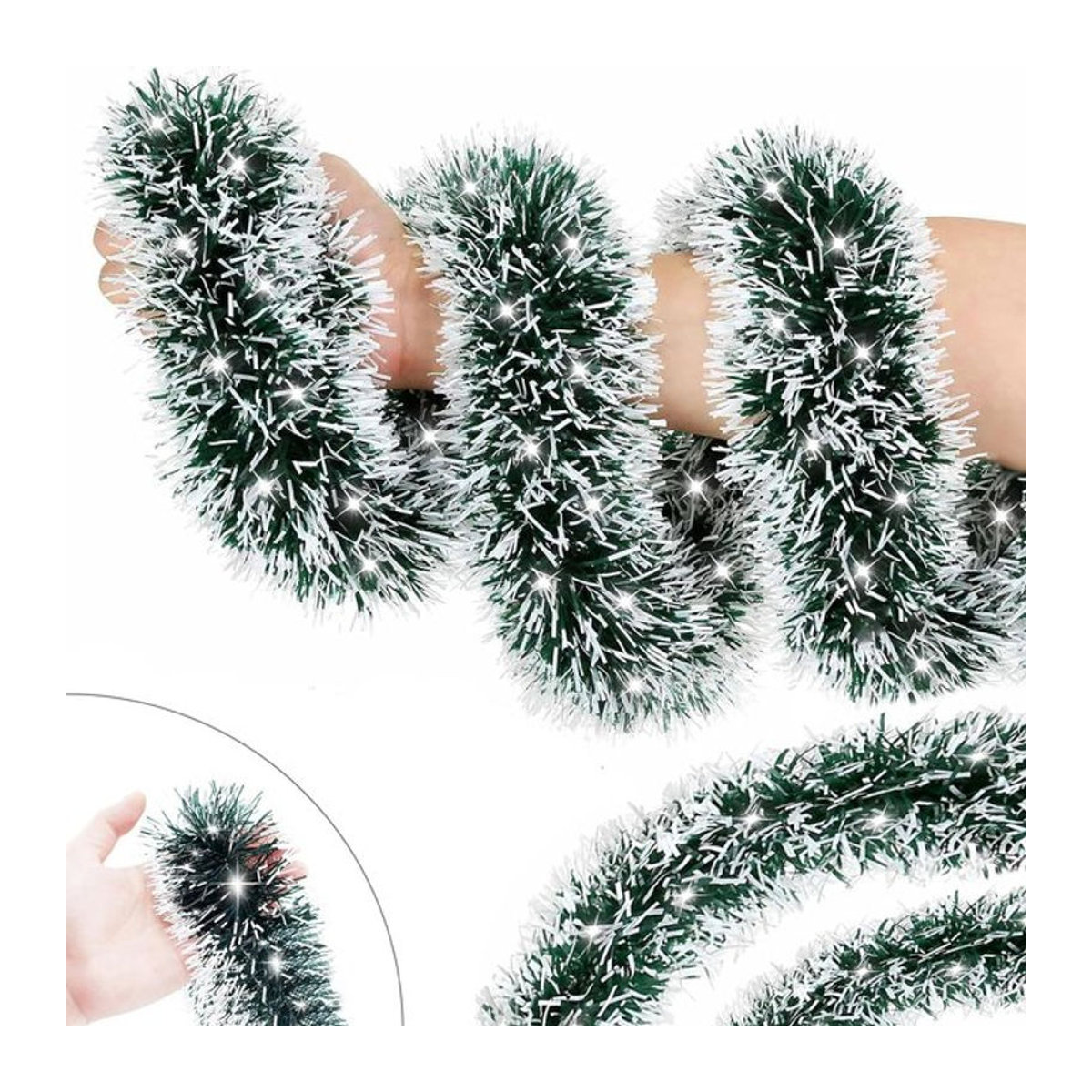 Gedrehte Weihnachtsgirlande in Grün und Silber als Hängeornament für deine Weihnachtsdekoration, Länge: 2 Meter - Bild 1