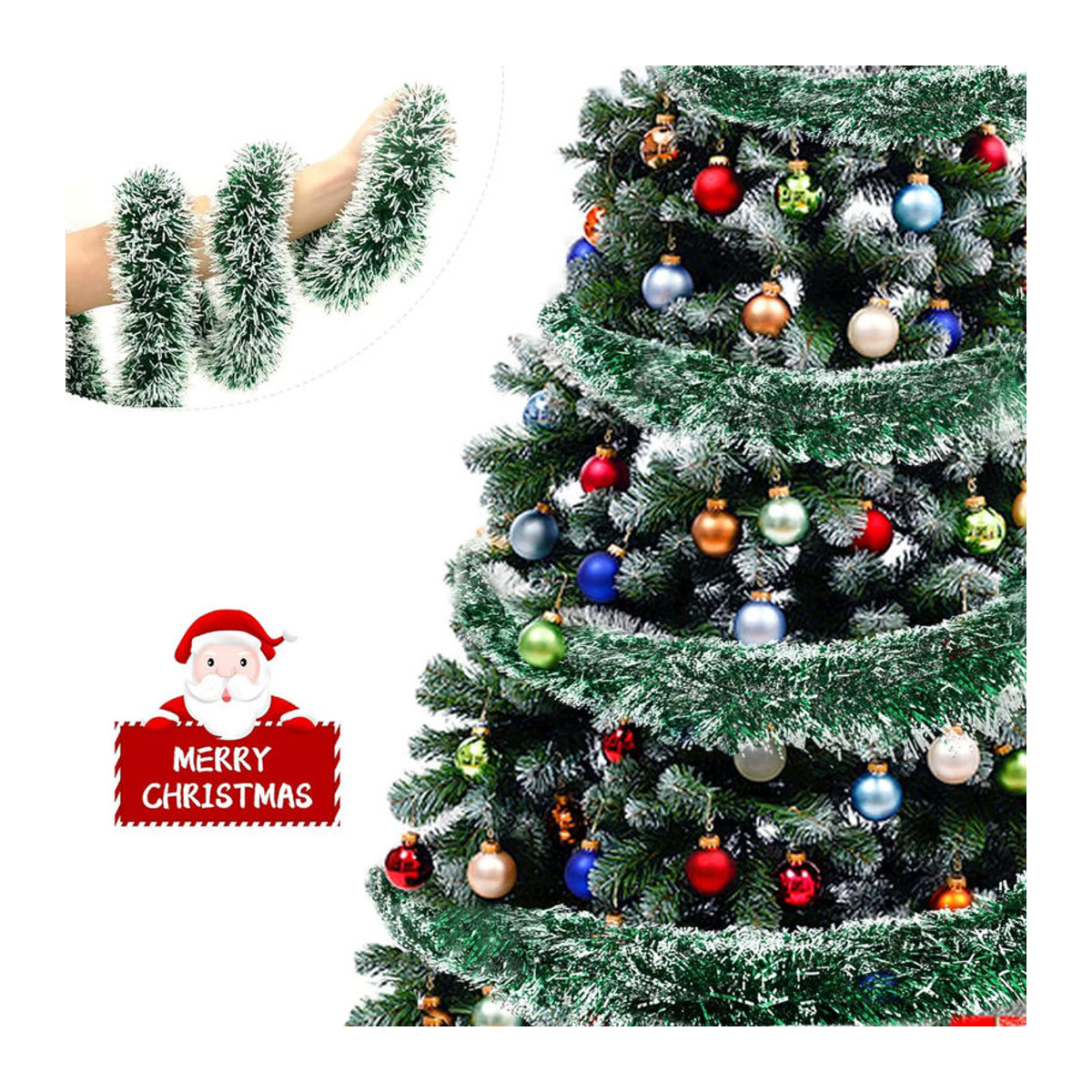 Gedrehte Weihnachtsgirlande in Grün und Silber als Hängeornament für deine Weihnachtsdekoration, Länge: 2 Meter - Bild 2