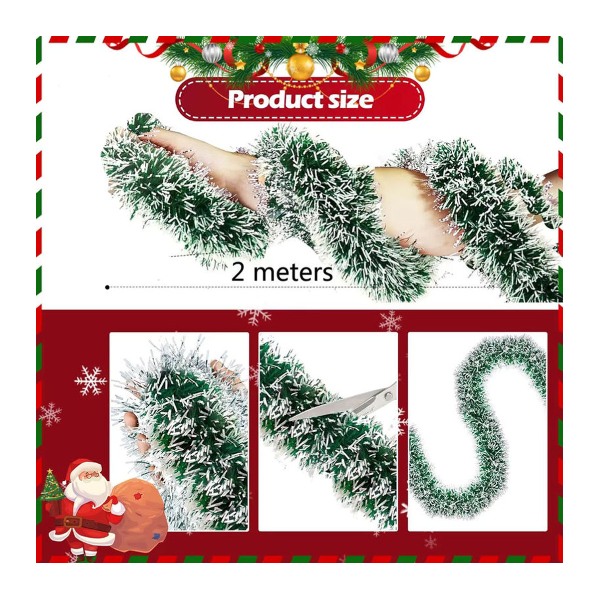 Gedrehte Weihnachtsgirlande in Grün und Silber als Hängeornament für deine Weihnachtsdekoration, Länge: 2 Meter - Bild 3