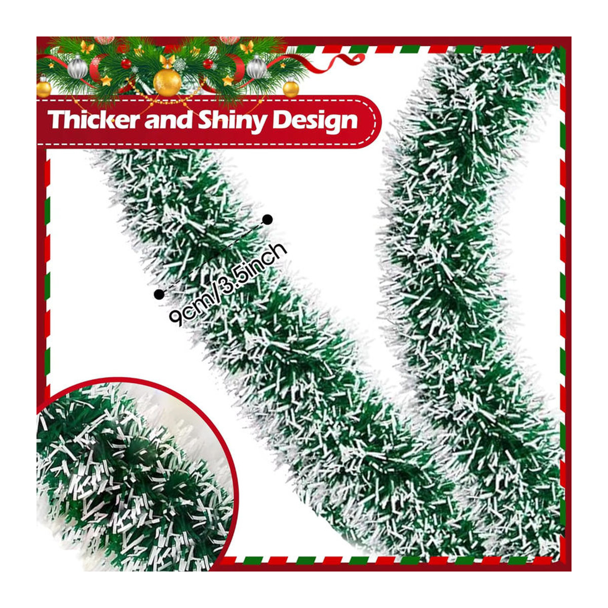 Gedrehte Weihnachtsgirlande in Grün und Silber als Hängeornament für deine Weihnachtsdekoration, Länge: 2 Meter - Bild 4