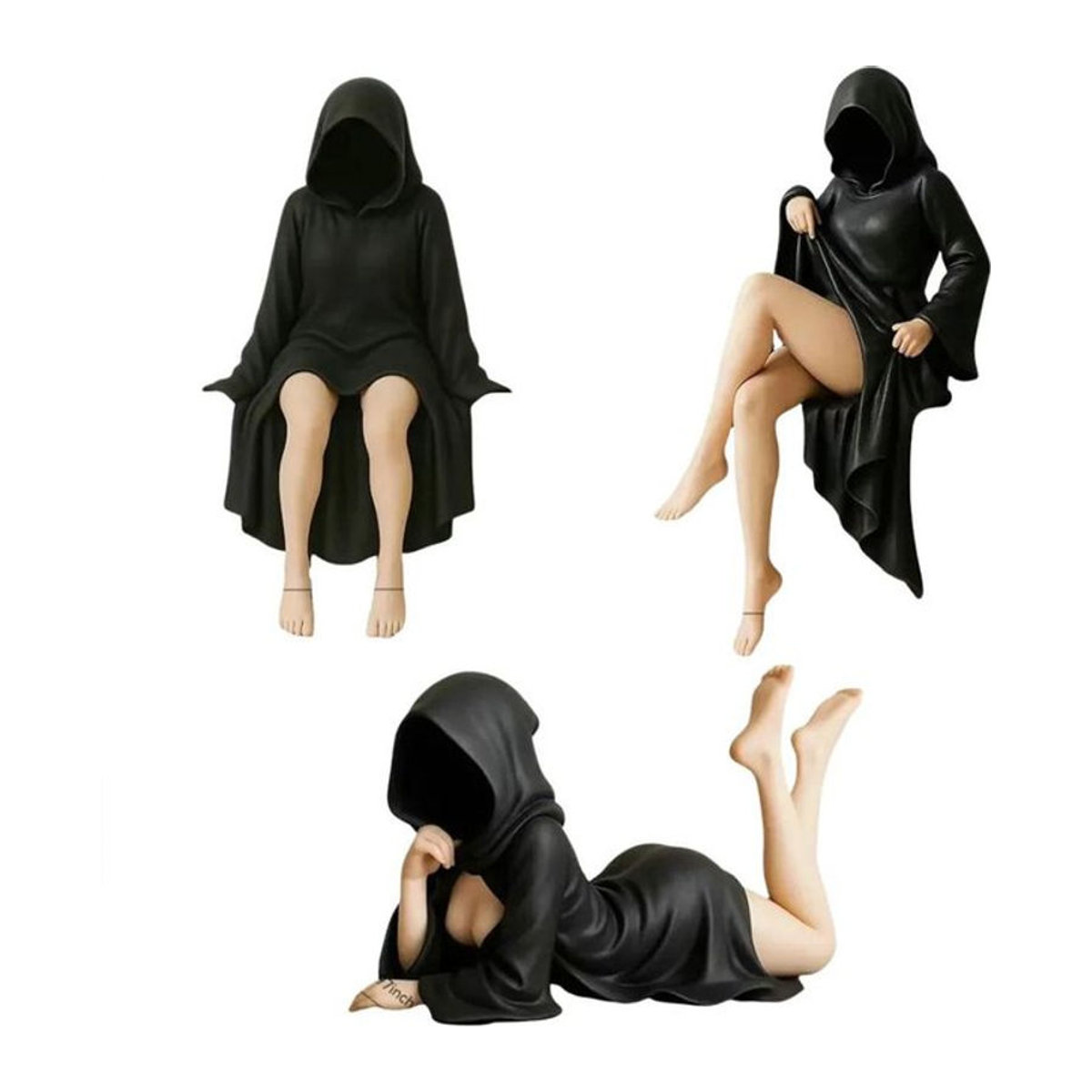 Geheimnisvolle Dame Skulptur von Fashnics in Schwarz aus Kunstharz als gotisches Schreibtischornament für Wohnzimmer und Büro - Bild 1