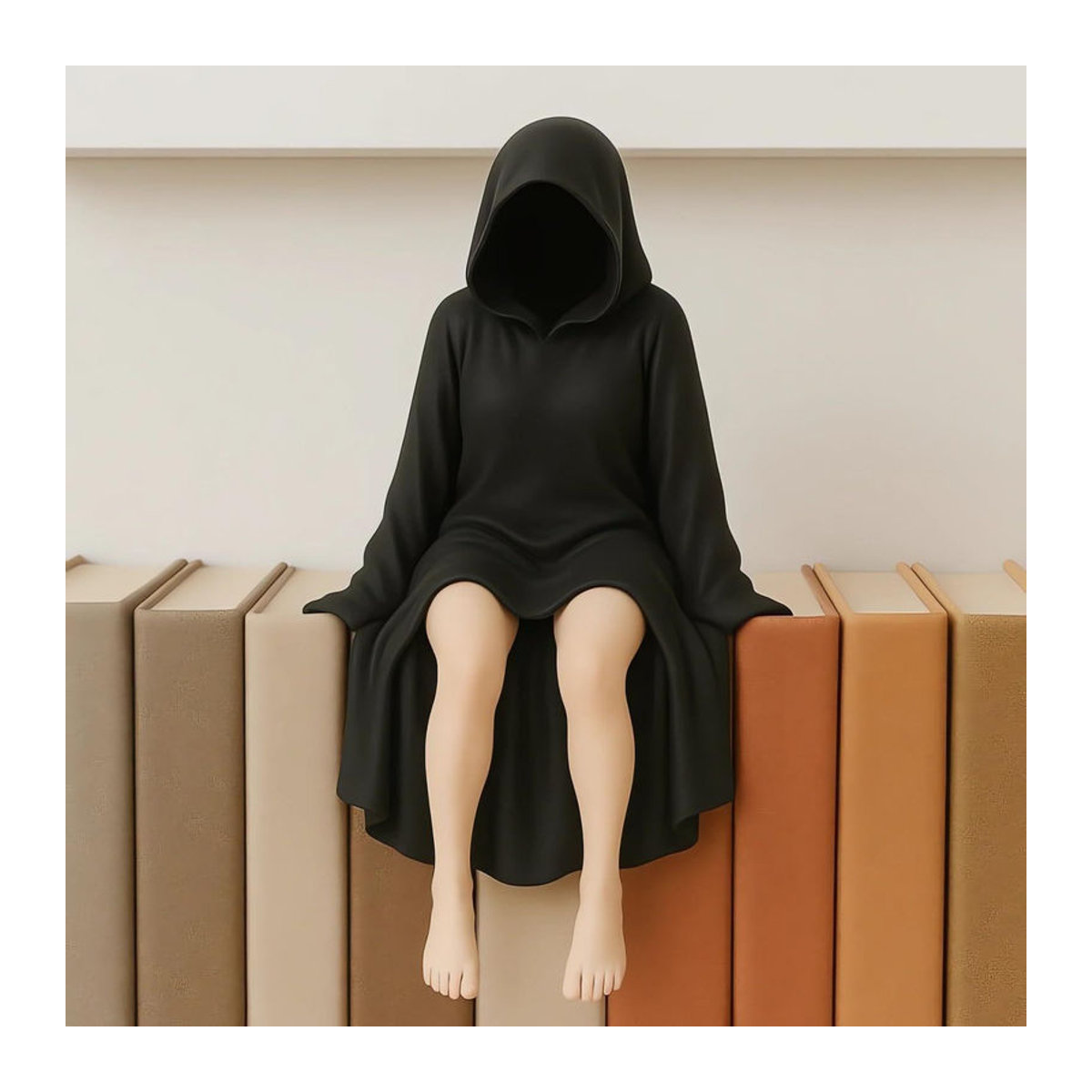 Geheimnisvolle Dame Skulptur von Fashnics in Schwarz aus Kunstharz als gotisches Schreibtischornament für Wohnzimmer und Büro - Bild 2