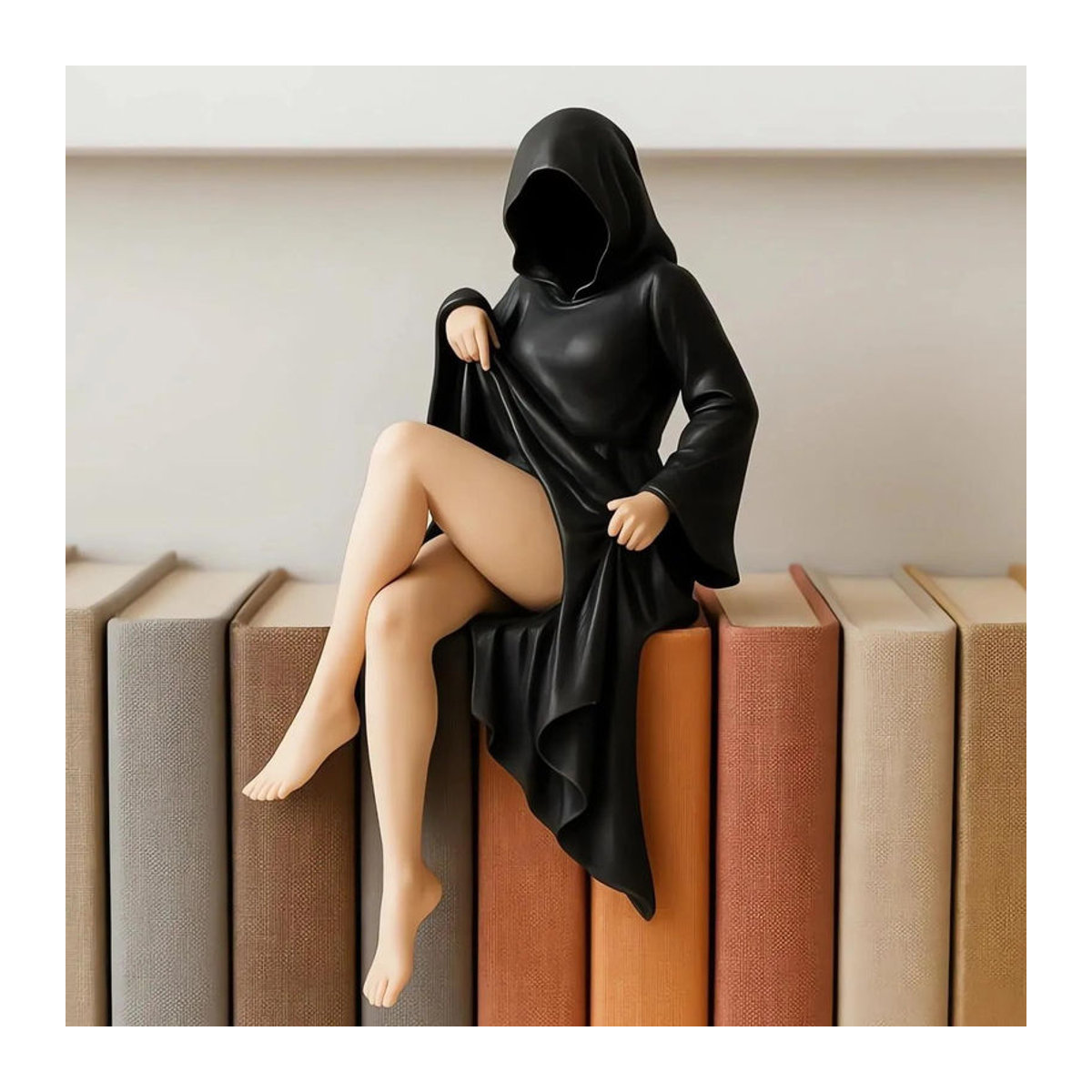 Geheimnisvolle Dame Skulptur von Fashnics in Schwarz aus Kunstharz als gotisches Schreibtischornament für Wohnzimmer und Büro - Bild 3