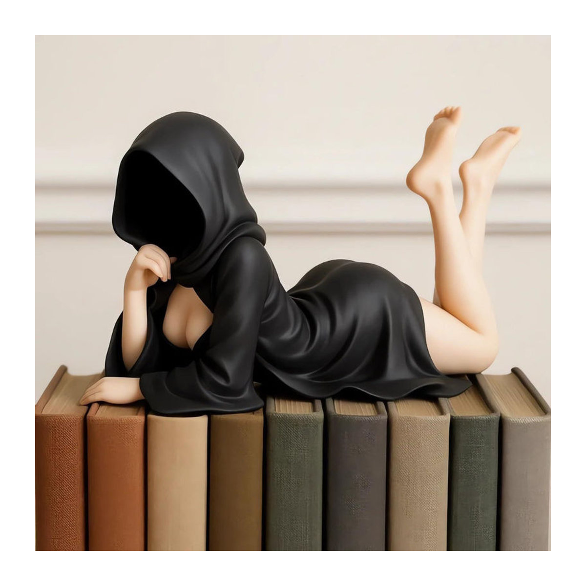Geheimnisvolle Dame Skulptur von Fashnics in Schwarz aus Kunstharz als gotisches Schreibtischornament für Wohnzimmer und Büro - Bild 5